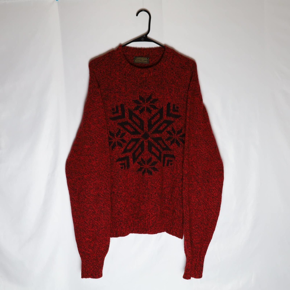 Eddie Bauer Christmas Wool Sweater Adults Red XL Crewneck Pullover 90's USA Vtg